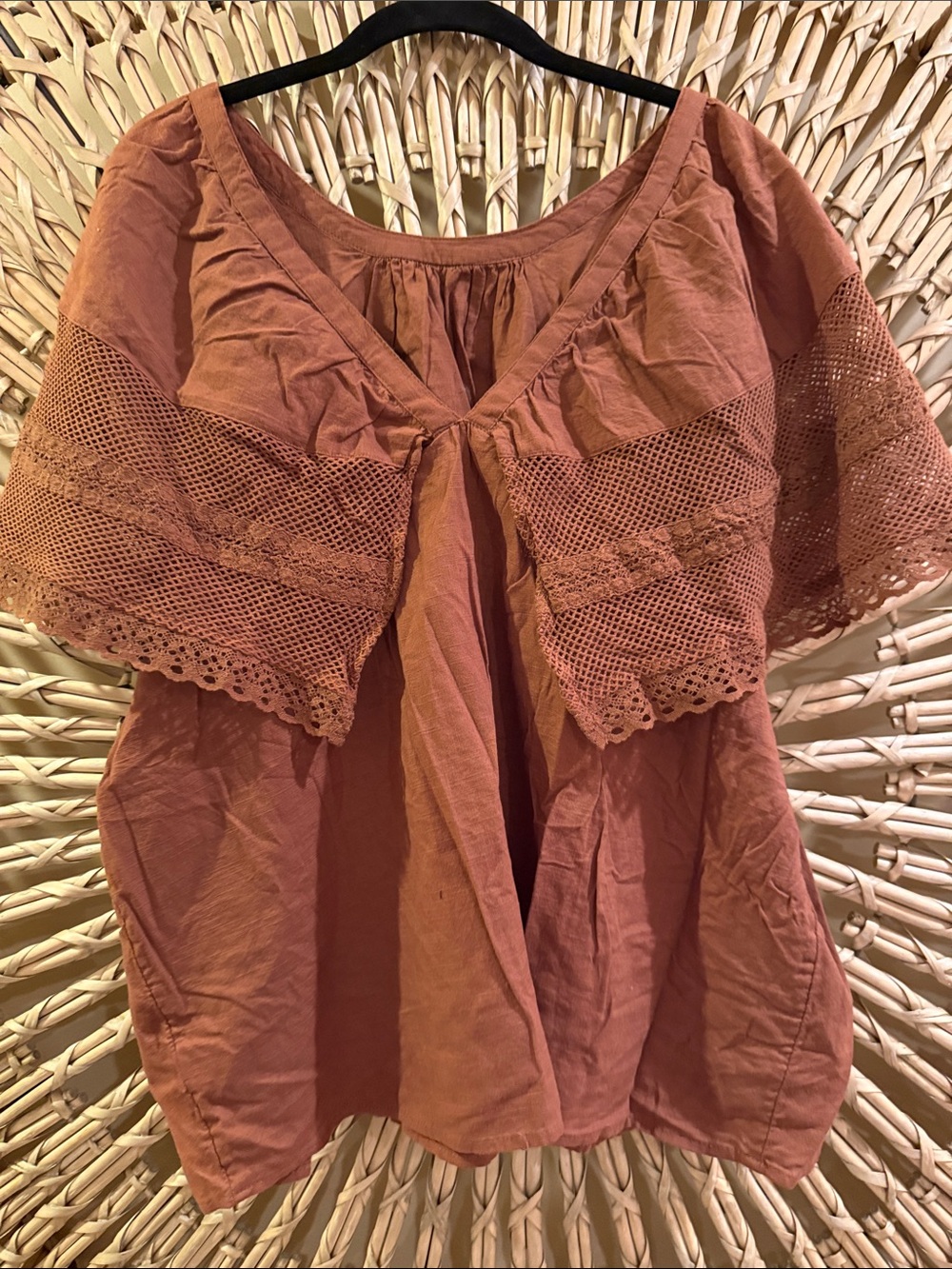Old Navy Rust Peach Crochet Sleeve Peasant Top - Picture 2 of 3